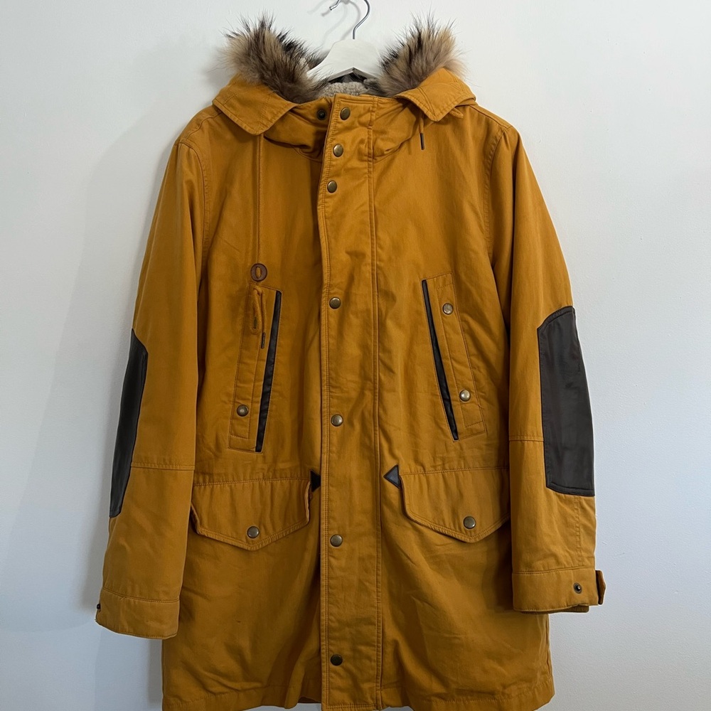 Mustard Parka with Faux Fur Hood